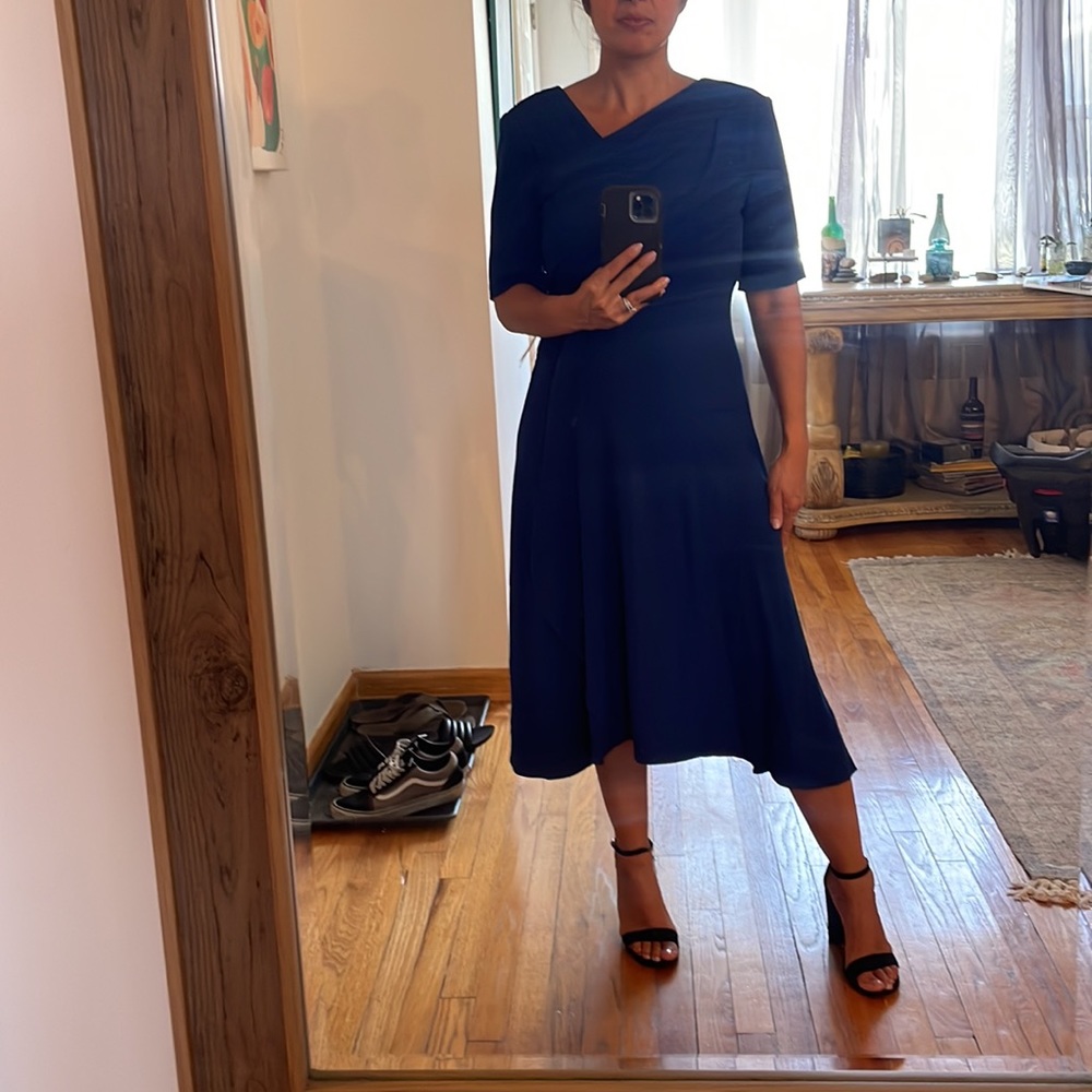 Elegant navy Adrianna Papell dress.